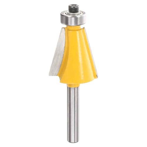 Image of HARFINGTON 15 Degree Chamfer Router Bit 1 /4 Inch Shank 1 inch Cutting Length Carbide Tip with Bearing for Woodworking Milling Cutter Tool, Yellow