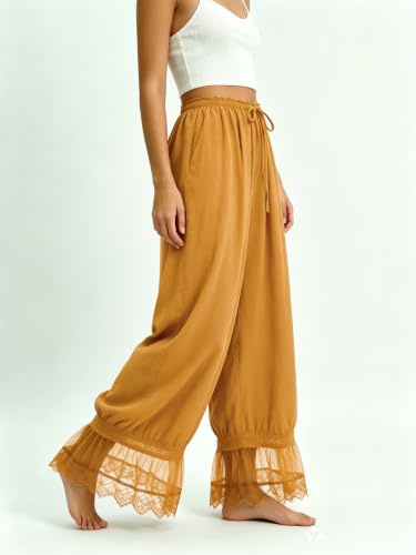 Image of UAURORAO Women Lace Trim Bloomer Pants Flowy Culottes Pantaloons Bloomers