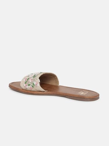 Image of OPIVE's Mehandi Women's Mojari Jutti Ethnic Punjabi Juttis Traditional Flat Embroidered Canvas Fancy Bellies Comfortable Sole for Womens & Girls