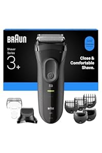 Braun Serie 3 Elektrorasierer, 3 flexible Klingen, MicroComb Hochleistungs-Barttrimmer-Z... Trockenrasierer für Männer, hergestellt aus