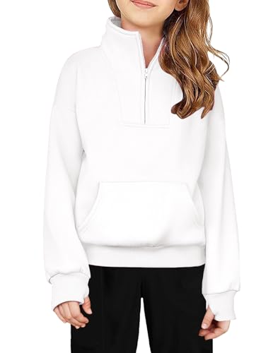 Image of Arshiner Girls Half Zip Sweatshirt Fleece Quarter Zip Pullover Sweatshirts | Fall Fashion Clothes for Teen Girls with Thumb Hole for 5-16 Years
