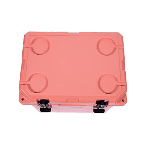 Camp-Zero 20L | 21.13 Quart Premium Cooler/Ice Chest With 4 Molded-In Cup Holders & Folding Aluminum Handle | Thick Walled, Freezer Grade Cooler With Secure Locking System & Tie Down Channels (Coral) #TOP7