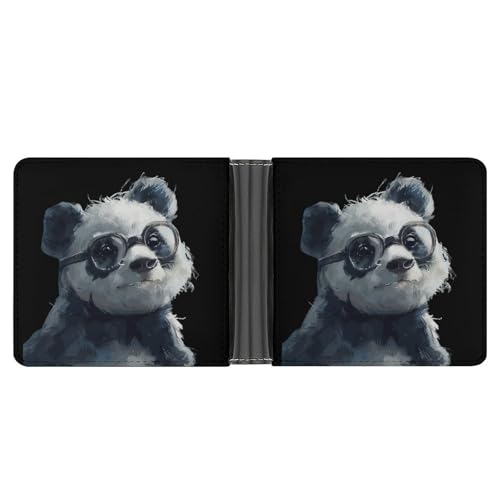 Panda Bear with Glasses Funny Men's Slim Bifold Wallet with Multiple Card Slots Front Pocket Purse