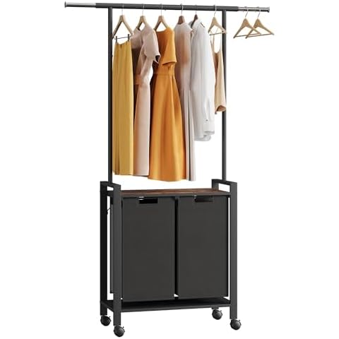 Attracoast Clothes Sorter with Hanger Clothes Organizer,Freestanding Laundry Basket Organizer for Bathroom, Bedroom and Laundry Room, Black Cover