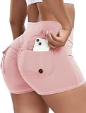 Picture of SEASUM Booty Shorts for Women V Waist Scrunch Butt Workout Cargo Shorts with Pockets Yoga Booty Lifting Gym Bottoms 3" Pink S
