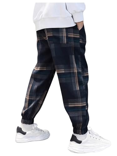 SweatyRocks Boy's Casual Plaid Pants Elastic High Waist Joggers Pants with Pockets2
