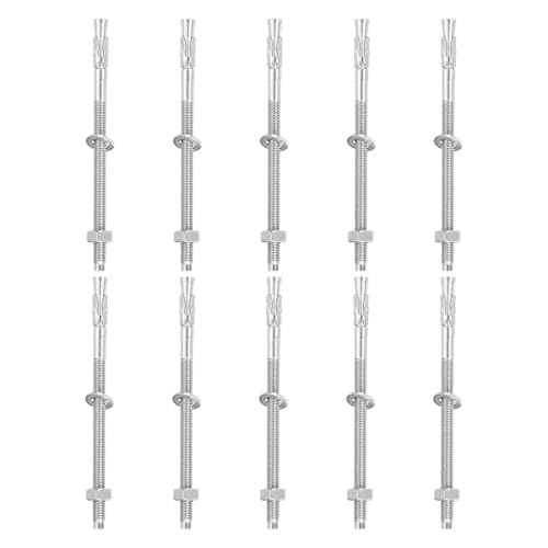 QUARKZMAN 10 Pcs Anclajes De Cuña 1/4 X 4 Tornillos De Anclaje Para Concreto De Acero Inoxidable Herrajes Estándar De Alta Resistencia (Incluye Arandelas Y Tuercas Color Plateado)