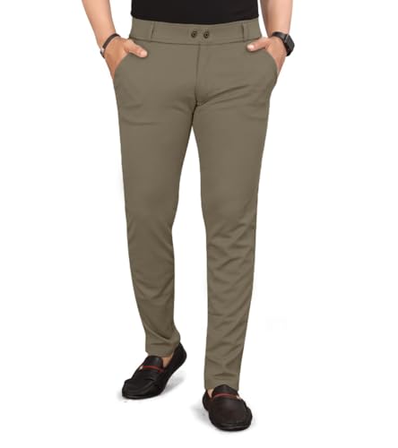 Image of HARSHAD KUMAR & CO. Men's Solid Slim Fit Stretchable Casual Wear Comfortable Formal Trousers Pants