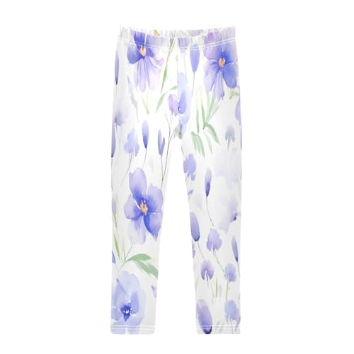 Toddler Girls Leggings Printed Yoga Pants Leggings Purple Watercolor Flower for Kids
