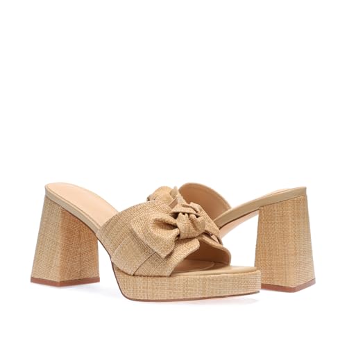 Monrovia Raffia Heeled Sandals for Women，Platform Wedge Slip On Block Heel, Dressy Summer Open Toe Chunky High Heel Vacation Beach Slides Sandals2