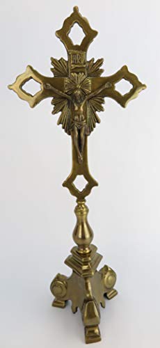 Clever Deko Altarkreuz Standkreuz Crucifijo latón bruñido Tischkreuz INRI Jesus am Cruz