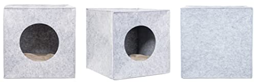 Brandsseller Haustierhöhle Filz ca. 33x33x33 cm Katzenhöhle Hundehöhle Katzenbett Hundebett mit seperatem Kuschelkissen Faltbar Hellgrau