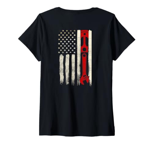 Image of Womens Diesel Mechanic Gifts Design On Back V-Neck T-Shirt