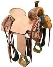 Western Horse Saddle Wade Tree A Fork Ranch Roping Work Handmade Tooled Carved Premium Leather Equestrian Trail Horse Saddle for Horse Riding Size: 10-18 inches Seat, OS207