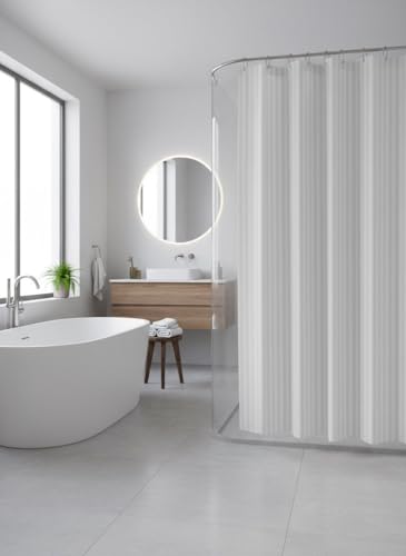 Image of CASA-NEST Waterproof Fabric Shower Curtain, Size 72x78 Inch, Single PC Packing, Hotel Quality Bathroom Curtain (White)