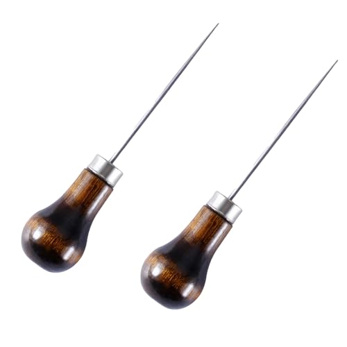 2Pcs Awl,Portable Fine Bradawls Tool Wooden Handle Scratch Bradle,for Bookbinding Leather Sewing Embroidery Beading Hole Punching DIY Crafting Gourd Handwork Braddle Pokey Stiletto Tailors Essential