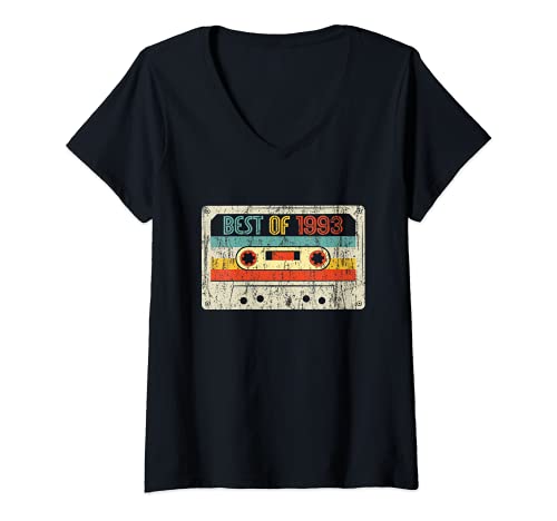 Mujer 28th Birthday Gifts Best Of 1993 - Cinta de cassette (28 cumpleaños, diseño retro Camiseta Cuello V