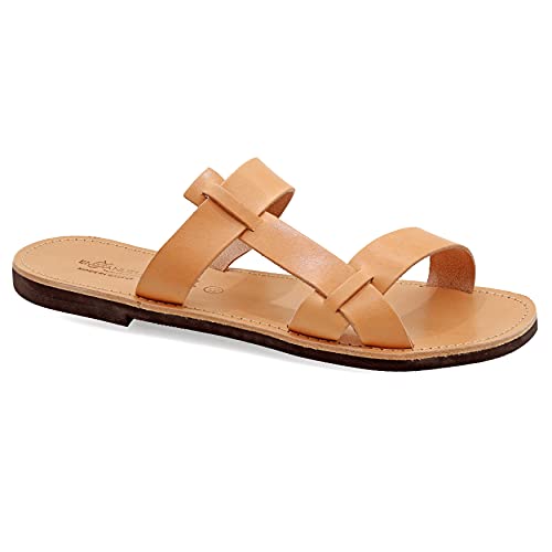 40 Beige Emmanuela Antike griechische Ledersandalen für Herren, hochwertige handgefertigte Open Toe Herren Sandalen, Slide on Summer Schuhe, Slide Riemchensandalen