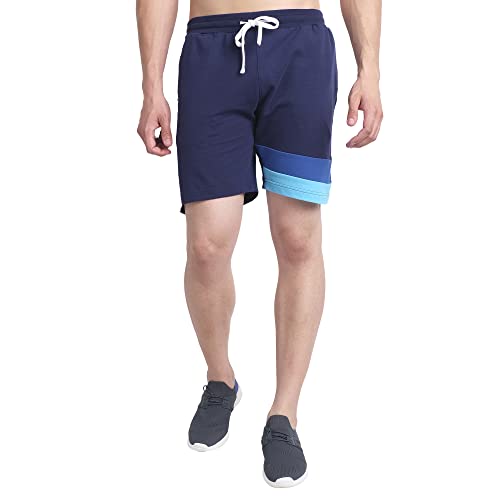 Image of AM SWAN Mens Premium Cotton Colourblocked Printed Stylish Comfort Knee Length Shorts