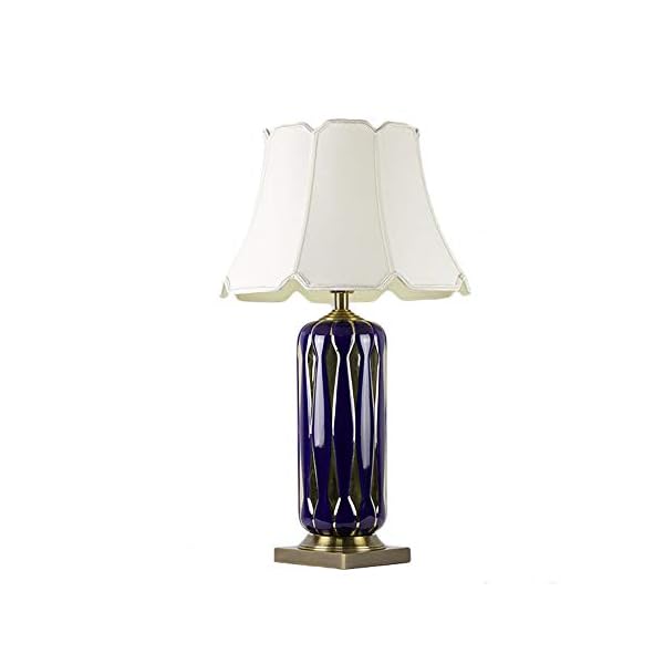 Modern Traditional Oriental Table Lamp, Ceramic Bedside Lamp with Linen Fabric Lampshade - Accent Light, for Living Room, Bedroom, Dining Room, Hotel, Corridor Decoration，Dark Blue Glazed Decor