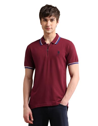 Image of U.S. POLO ASSN. Solid Slim Fit Polo T Shirts for Men - 100% Cotton, Half Sleeve Mens Tshirt - 3XL, Maroon