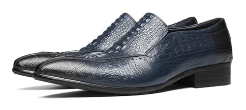 Santimon Men’s Slip-On Loafers Formal Dress Shoes – Crocodile-Embossed Leather Penny Loafers for Business Casual, Wedding & Evening Events