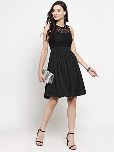 Image of Sera Women's Black Fit and Flare Knee Length Dress
