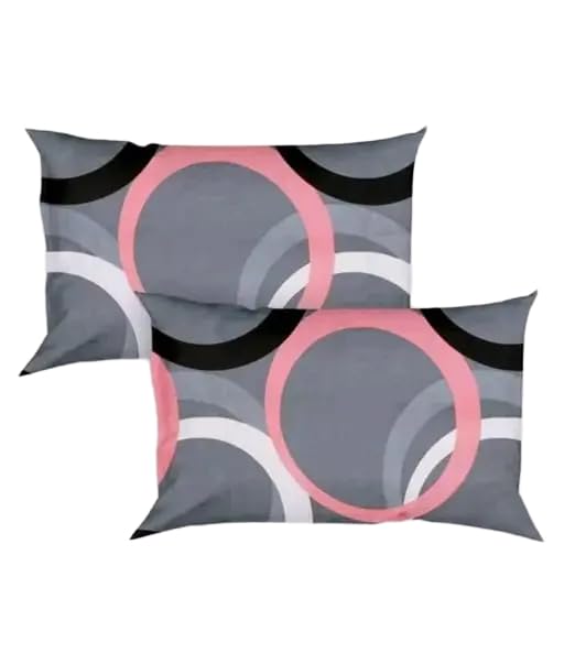 Image of Fitted (Elastic) Cotton Double Bedsheet with 2 Pillow Covers Print 24 Grey,Double