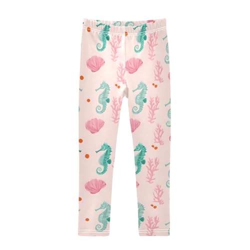 ALAZA Girls' Leggings Children's Yoga Pants Skinny Printed Dance Green Seahorse Cute Comfortable 4T