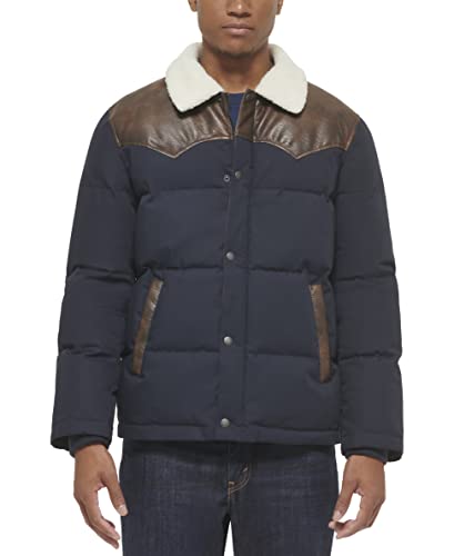 Levi's Men's Out West Mixed Media Jacket, Navy Puffer, X-Large #TOP19