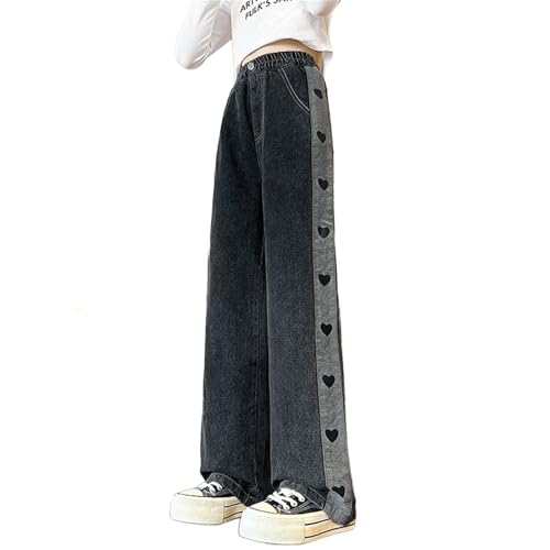 Girls Wide Leg Jeans Kids Baggy Elastic Waist Casual Denim Pants with Pockets Casual Loose Fit Distressed Pants