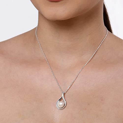 Image of Clara 925 Sterling Silver Real Pearl Pendant Earrings Chain Bracelet Ring | Platinum Plated, Swiss Zirconia | Gift for Women & Girls