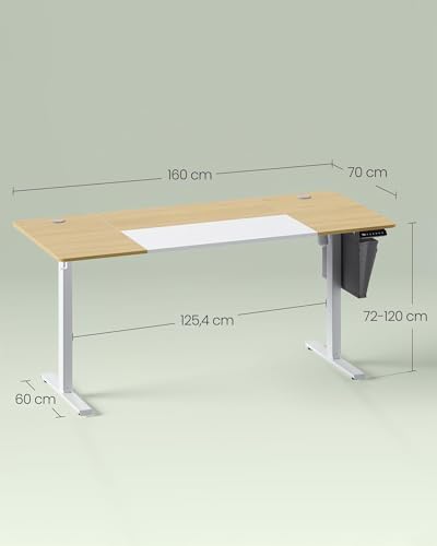 Miniatura 3 de Songmics Escritorio Eléctrico, Regulable En Altura, 160 X 70 Cm, Regulación Continua, 4 Alturas De Memoria, Puerto Usb-C, Roble Natural Y Blanco Mate Lsd026n01