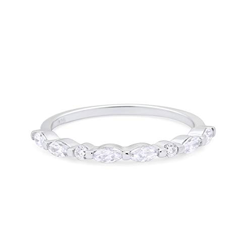 Blue Apple Co. 2mm Half Eternity Band Ring Marquise Round Simulated Cubic Zirconia 925 Sterling Silver Size-6