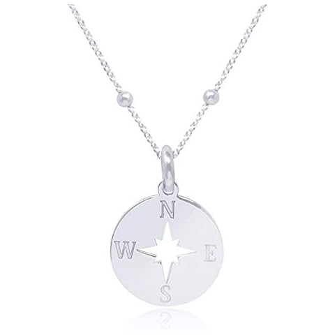 WANDA PLATA Compass Pendant Necklace for Woman Sterling Silver 925, Jewelry, Round Pendant Cover