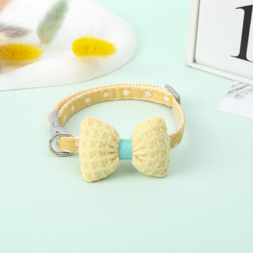 Image of YellowCult Fancy & Comfortable Pet Collars for Cats, Puppies, Small Dogs, Fat Rabbits with Adjustable Size,Bow, Bell & Buckle Safety Lock-[Knitted Bow] - [Lime Yellow]