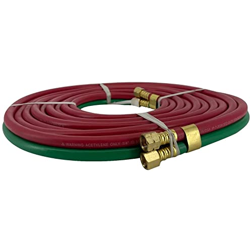 Arc Union Oxygen Acetylene Twin Welding Hose Grade R 1/4 Inch B Fittings - Flexible And Kink Proof Hose, Perfect For Oxy Acetylene Cutting And Welding Torch Hoses, 50 Foot, Green, Red #TOP4