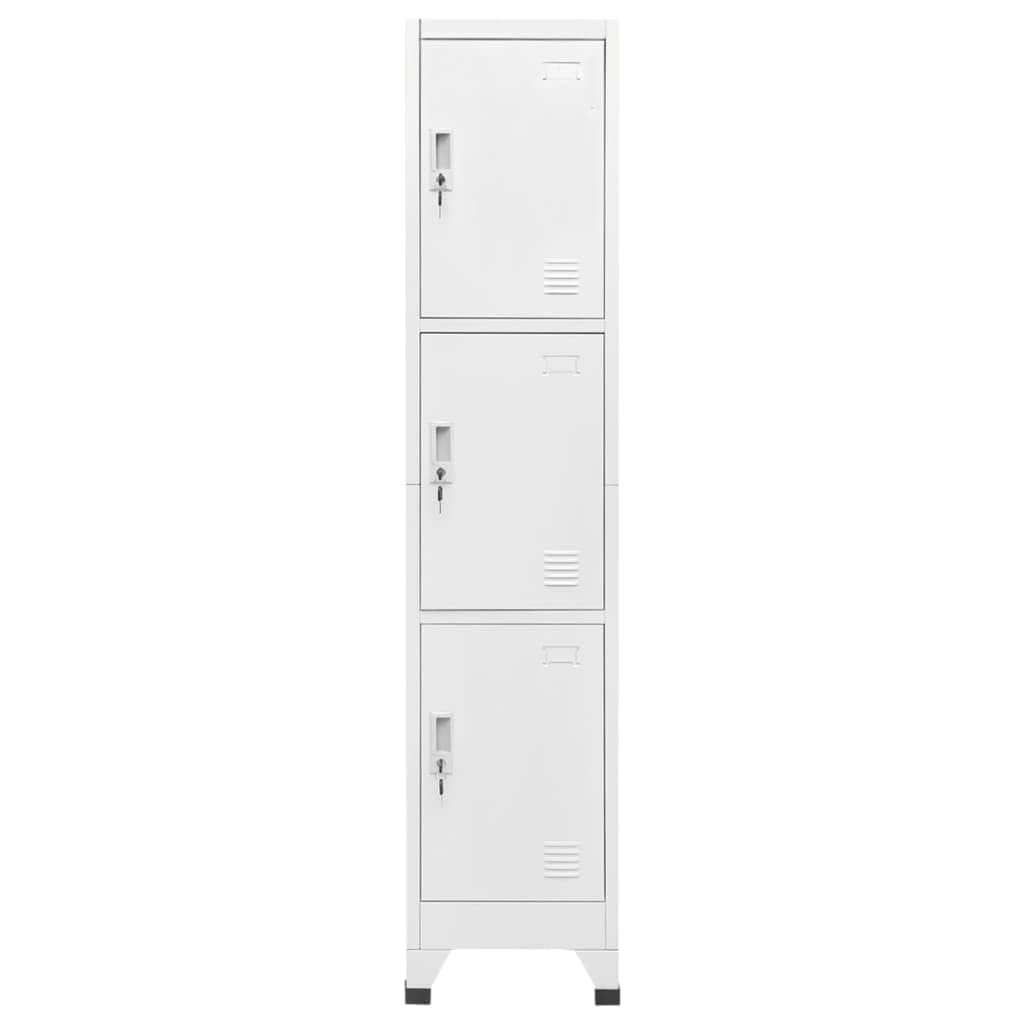 Armadietto portaoggetti industriale in metallo grigio con 3 scomparti chiudibili in acciaio per ufficio, palestra, scuola, garage, ripostiglio, 38 x 45 x 180 cm
