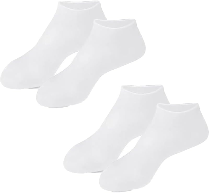 Calcetines de silicona para pedicura y pedicura para mujer, calcetines de silicona para pedicura para pies secos y agrietados (2 pares, blanco)