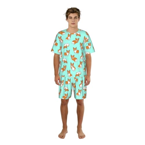 Pyjama court homme Corgi vêtement de nuit extensible imprimé chien original