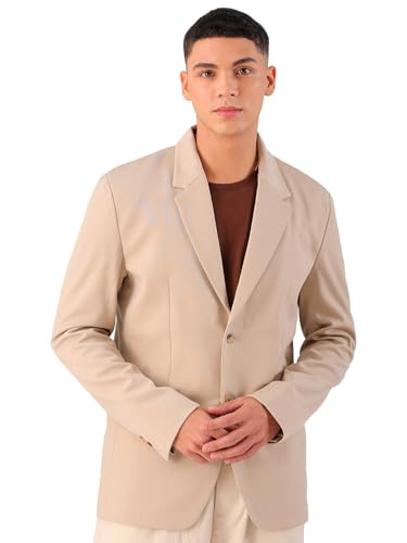 Image of The Indian Garage Co Men Comfort Straight Fit Solid Stretchable Single Breated Knitted Blazers