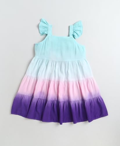 Image of The Magic Wand Kids Girls Tie Dye Casual Dresses, Knee Length Singlet Strap Fit & Flared Cotton Once Piece Stylish Frocks for Summer Season