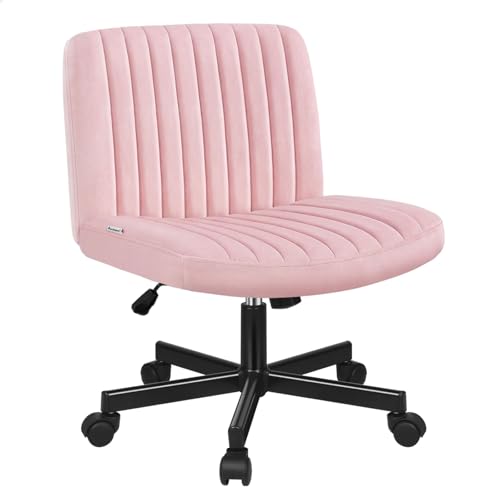 ALFORDSON Armless Office Chair with Velvet Upholstery, Breeze Velvet Pink, Ergonomic Cross-Leg Task Desk Chair with Tilt, Swivel Base & Wheels, Mid-Back Criss Cross Seater for Home Office, Max 180kg