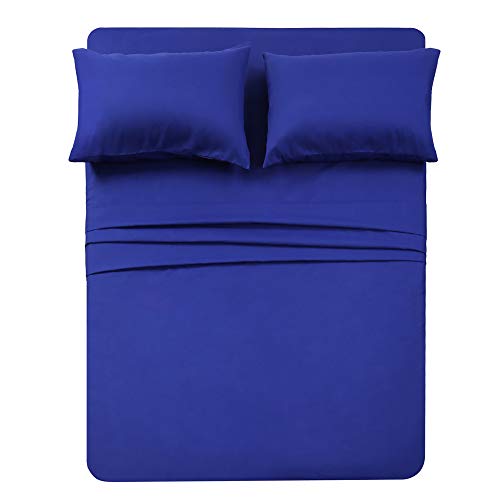 Image of 4 Piece Bed Sheet Set (Queen,Royal Blue) 1 Flat Sheet,1 Fitted Sheet and 2 Pillow Cases,Brushed Microfiber Luxury Bedding with Deep Pockets
