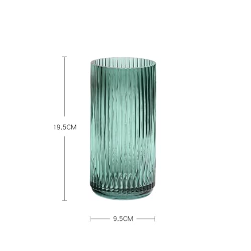 Jarrón de vidrio verde oscuro SECFOU con vetas verticales para decoración de oficina 3
