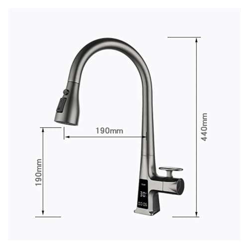 Robinet de cuisine avec affichage numérique et double commande eau chaude et froide Chrome