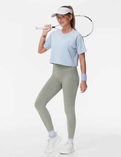 Image of THE GYM PEOPLE Thick High Waist Yoga Pants with Pockets, Tummy Control Workout Running Yoga Leggings for Women