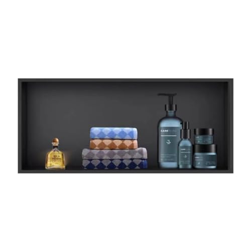 Niche de douche encastrée noire en inox sans carrelage pour un rangement mural étanche et moderne
