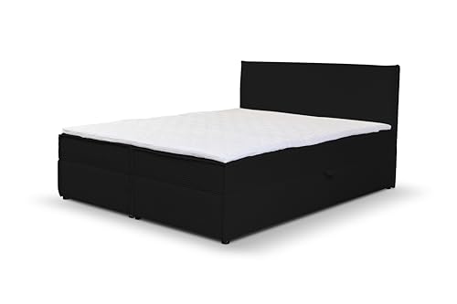 VENASI MÖBEL Gloria Lit à sommier tapissier avec coffre de lit H2/H3 et matelas en velours côtelé (noir, 160 x 200 cm)