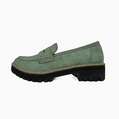 Image of Womens Penny Loafer ShoesSuede Chunky Oxford LUE Sole Comfortable Slip On for Casual Business,Work and Date